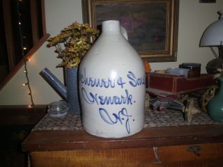 2 Gallon Newark Salt Glaze Script Jug