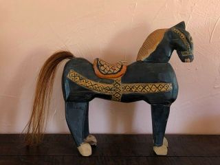Antique Old Handcarved Wood Folk Art Horse - Sculpture - Real Horse Hair Tail