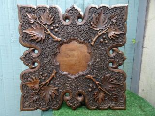 19thc Chinese Wooden Carved Panel With Intricate Leaf Carvings C1890s