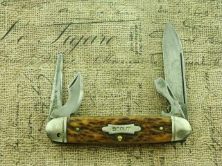 Vintage Ww1 Royal Brand Usa Bone Military Boy Scout Utility Pocket Knife Knives