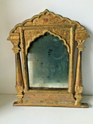 Antique Rajasthan Wooden Painted Mihrab Wall Mirror