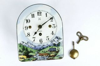 Vintage Germany Enamelware Porcelain Wall Clock - Bavarian Countryside -