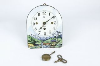 Vintage Germany Enamelware Porcelain Wall Clock - Bavarian Countryside - 3