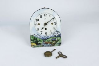Vintage Germany Enamelware Porcelain Wall Clock - Bavarian Countryside - 4