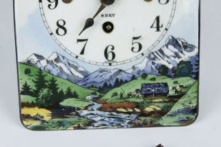 Vintage Germany Enamelware Porcelain Wall Clock - Bavarian Countryside - 5