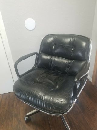 Vintage Charles Pollock Knoll Executive Chair Black Leather Mcm (heavily Worn)