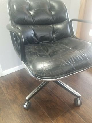 Vintage Charles Pollock Knoll Executive Chair Black Leather MCM (Heavily Worn) 4