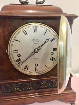 English Made Walnut Cased 5 Gongs Bracket Clock By Dent 6