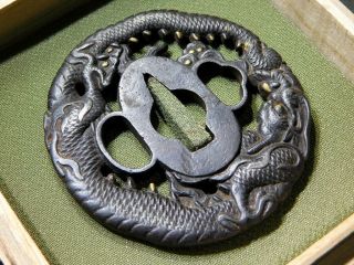 Fine Dragon Tsuba 18 - 19thc Japanese Edo Samurai Koshirae Antique