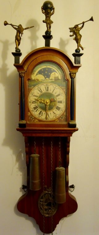 Dutch Chiming Wall Clock With Moon Phase - Running Well - 35 Inches High
