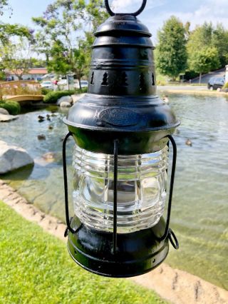 Vintage Nautical Stern Anchor Lamp / Maritime Lantern Triplex Fresnel Lens