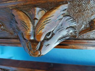 Antique French:2 fronts/panels,  Carved by Hand,  Solid Oak With Animal Heads,  19th 9