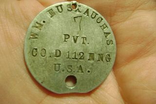 Ww1 Vintage Us Army Soldier Dog Tag Identity Disk Co.  D 112 Eng.