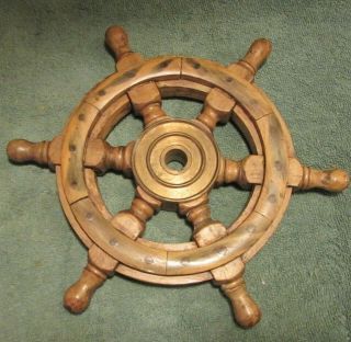 Vintage Wood And Brass Ships Wheel 12 Inch Sail Boat