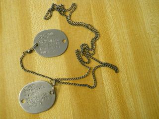 Vintage Wwii Usnr Dog Tags Pair 1943 Sailor Us Navy Reserve With Chain