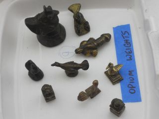 9 Antique Chinese Bronze Opium Weights For Scale Hintha Bird Brahmani Duck Penis