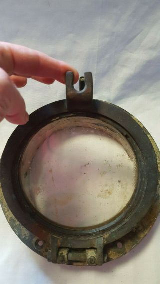 Vtg Wreck Salvaged Ship Port Hole Window Nautical Boat Porthole Decor Bronze 2