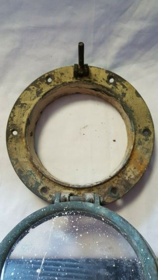 Vtg Wreck Salvaged Ship Port Hole Window Nautical Boat Porthole Decor Bronze 3