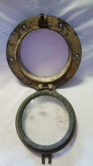 Vtg Wreck Salvaged Ship Port Hole Window Nautical Boat Porthole Decor Bronze 4