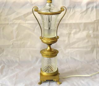 Antique Neoclassic Crystal Lamp - Gilt Bronze Mounts - Iconic Baccarat Style - Signed