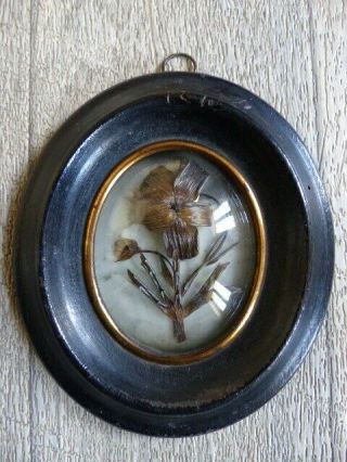 ANTIQUE FRENCH SENTIMENTAL MOURNING HAIR ART 1880 ' s (n10) 2