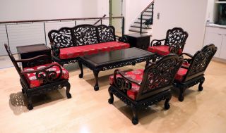 Chinese Carved Rosewood Living Room Set