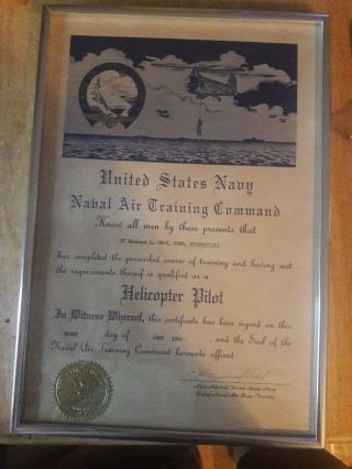 Vintage 1960 United States Navy Naval Air Training Command Certificate For.