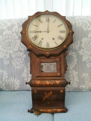 Antique / Mahogany Drop Dial Eight Day Wall Clock