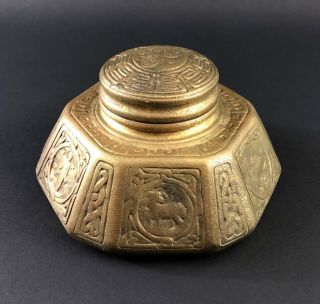 Tiffany Studios Heavy Bronze Zodiac Large Inkwell 1072