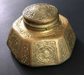 TIFFANY STUDIOS Heavy Bronze Zodiac Large INKWELL 1072 4