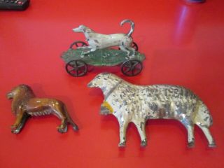 Group Antique 19th C - Tin Pull Toy & Animals For Pull Toys - For Restoration