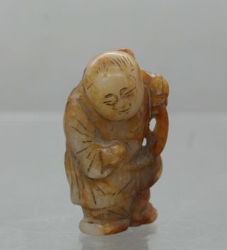 Very Fine Antique Chinese Hetian Brown White Jade Carving Of A Figure C1700s