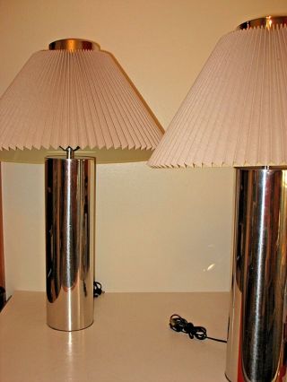 Pair Chrome 1970s Mid Century Modern Table Desk Lamps Jere Milo Baughman Kovacs