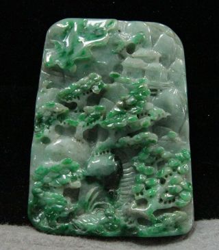 Chinese Exquisite Hand - Carved Landscape Carving Jadeite Jade Pendant
