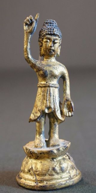 Very Rare Korean Joseon Dynasty Real Gold Filled Gilt Bronze Standing Buddha