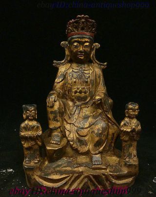 Old Chinese Bronze Gilt Kwan - Yin Guan Yin Tongzi Boy Bodhisattva Goddess Statue