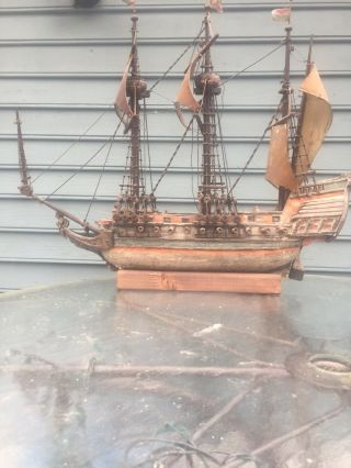 Antique,  Hand Made,  Wooden Of Warship 1500’s English /pirate Type Ship Model