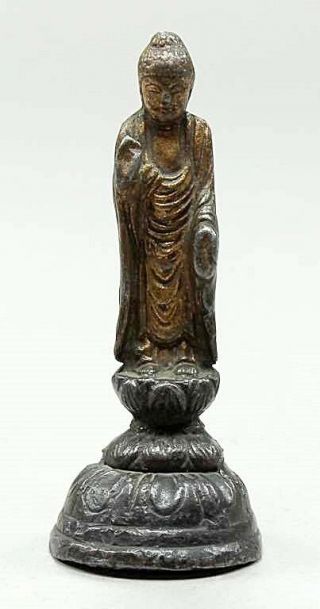 A Fine Old Korean Small Bronze Standing Buddha Figure