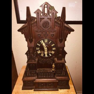 Rare German Black Forest Shelf Cuckoo Clock W/ Soldier Automation: Huge