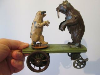 Rare Antique 19th C - Tin Wind Up - Two Circus Performing Bears Toy