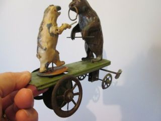 Rare Antique 19th C - TIN WIND UP - TWO CIRCUS PERFORMING BEARS TOY 2