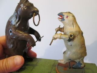 Rare Antique 19th C - TIN WIND UP - TWO CIRCUS PERFORMING BEARS TOY 3