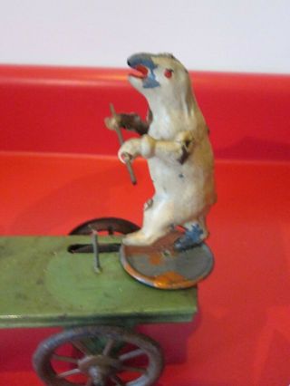 Rare Antique 19th C - TIN WIND UP - TWO CIRCUS PERFORMING BEARS TOY 7
