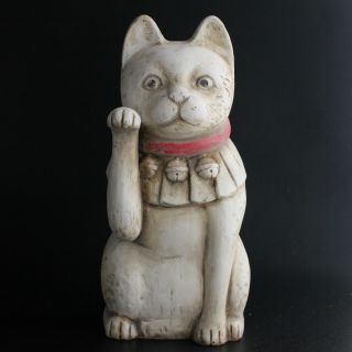 Large Antique Japanese Meiji Era Maneki Neko Lucky Fortune Cat Statue 36cm 1.  6kg