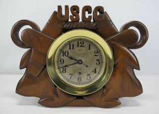 1952 Seth Thomas Ships Clock 6 " W/uscg Dual Anchor Wood Carving Signed Yqz