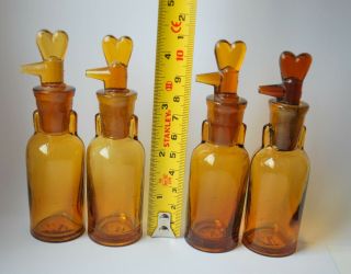 4x Antique German Drop Opium Anaesthesia Amber Glass Bottle
