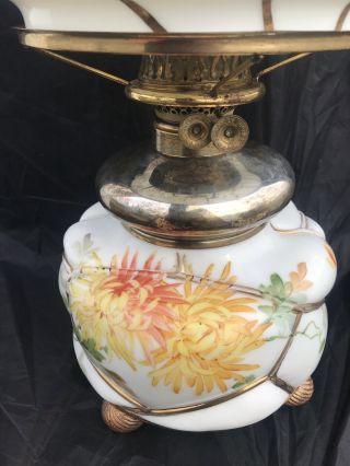 1880 ' s Antique Banquet Oil Lamp Signed Numbered Gold Guild Gilt Hand Painted 3