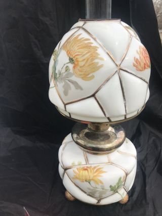 1880 ' s Antique Banquet Oil Lamp Signed Numbered Gold Guild Gilt Hand Painted 4