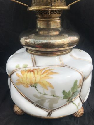 1880 ' s Antique Banquet Oil Lamp Signed Numbered Gold Guild Gilt Hand Painted 6