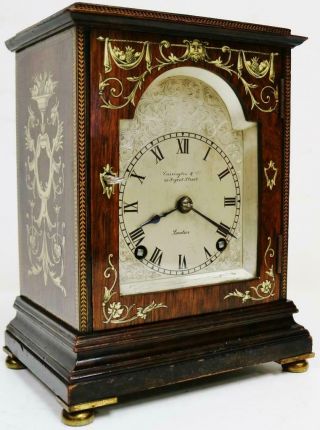 Exquisite Antique English 8 Day Inlaid Rosewood Mantel Clock Platform Escapement